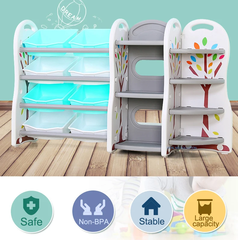 
children storage book toy shelf plastic material for home use 