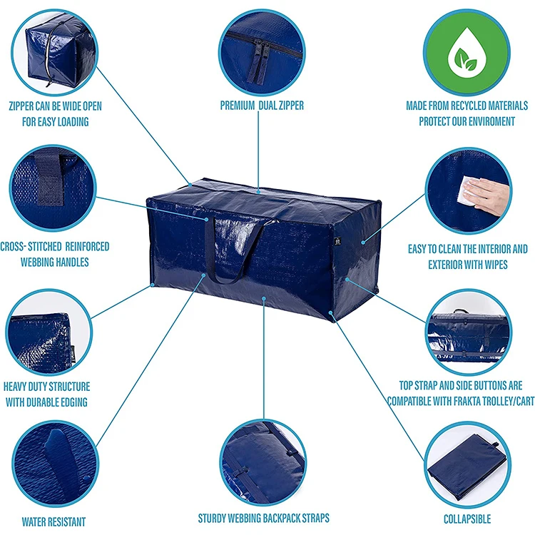 Middle Yellow PP Woven Moving Bags Heavy Duty Extra Large Storage Tote Bags For Space Saving