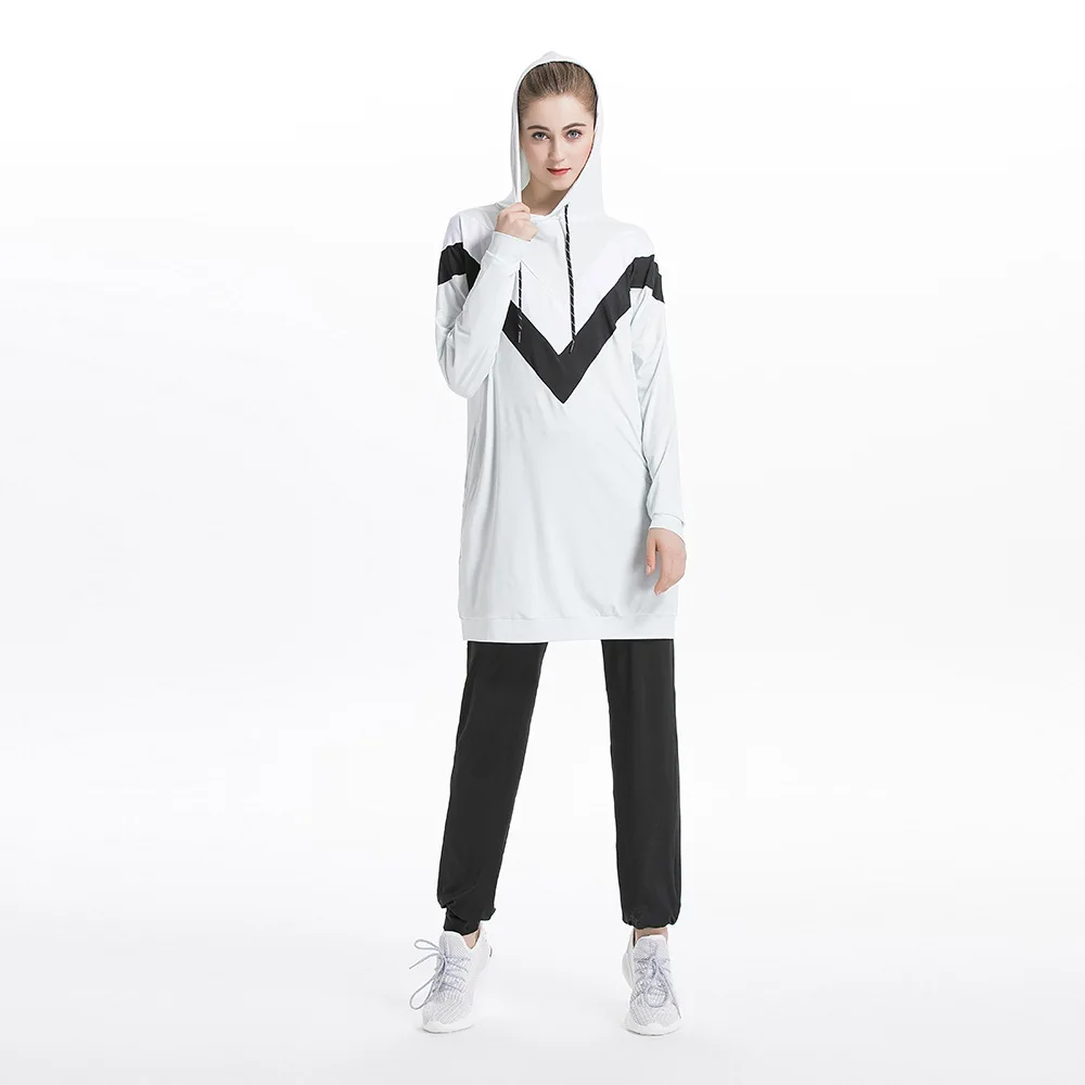 2024 New Wholesale Factory Supplier Arab Islamic Running Muslim Athletic Casual Colorblock Hooded Sweatshirt Set