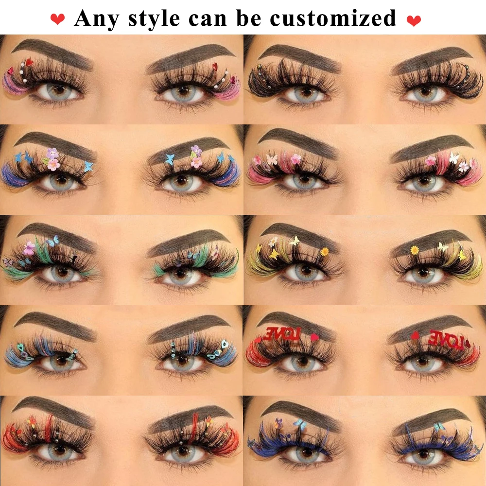 Wholesale Dramatic Design 15 20 25mm Faux Mink Eyelashes with Glitter Fluffy Luxury Colored Mink Lashes