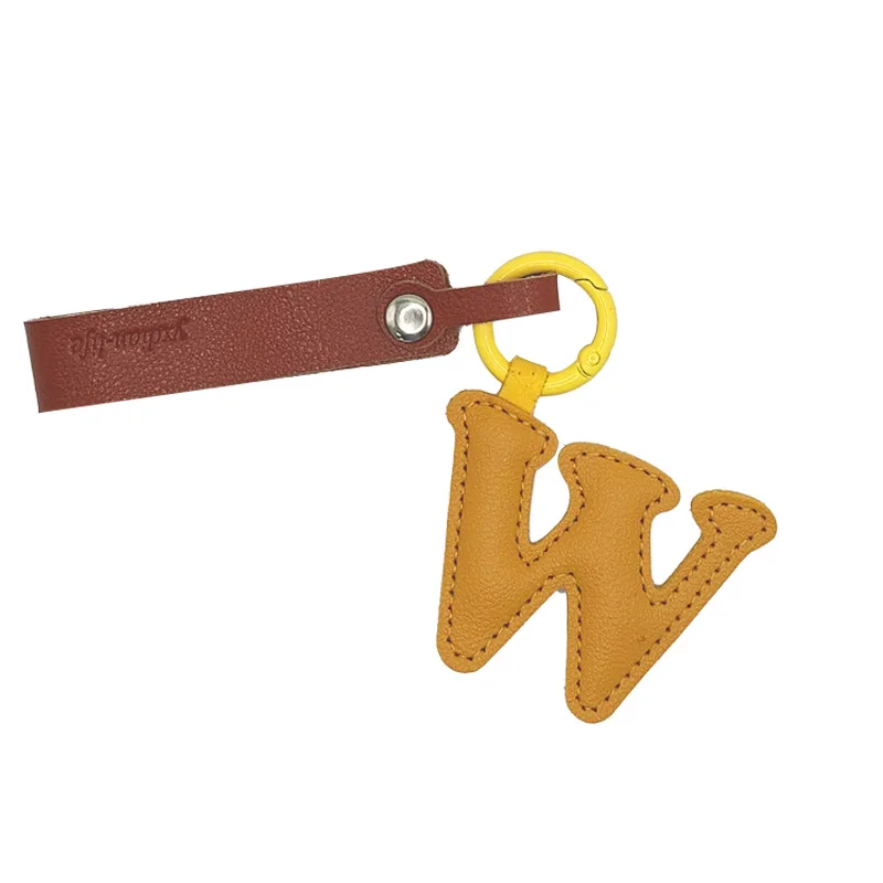 Wholesale Custom Leather Letter keychain A-Z Alphabet Initial Keychain Sets PU Leather Keychain With Leather Strap