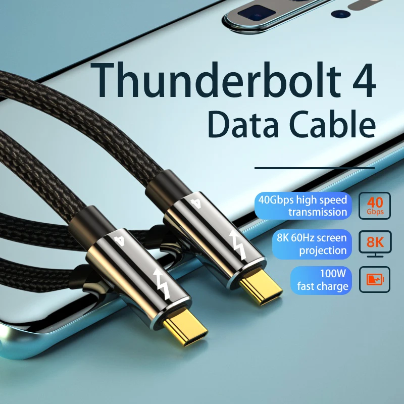 Thunderbolt 4 Dual Type C Data cable 40Gbps Usb C Cable 8K HD USB-C Data Transfer PD100w 5A 40Gbps and 8K video thunderbolt4