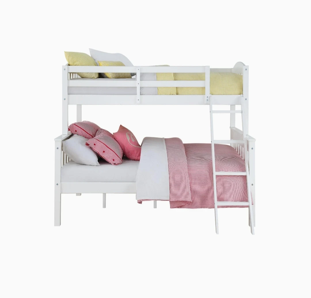Living room Solid Wood Bunk Beds Twin Over Full with Ladder and Guard Rail, White