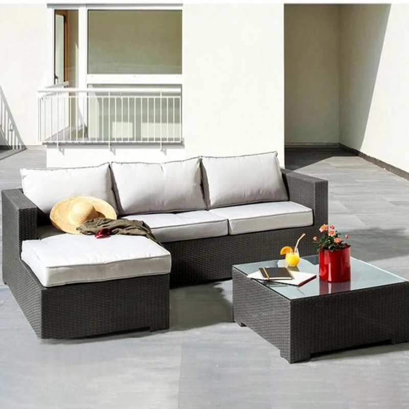 L Shape Casual Patio Set Rattan Garden Sofa Outdoor Furniture Sets For Europe Patio Conversation Sets