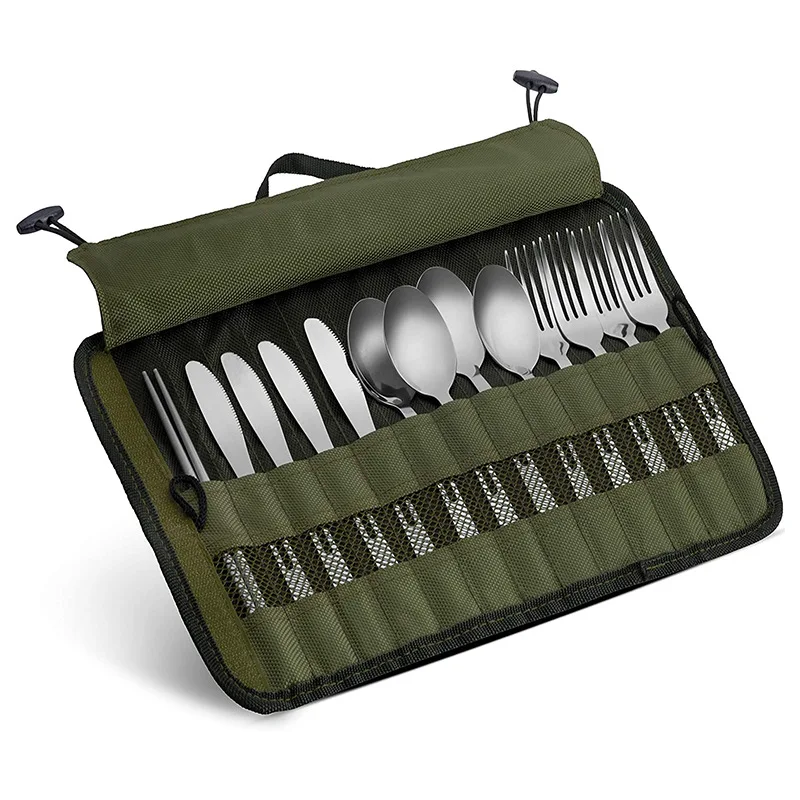 Wholesales 13 Piece Stainless Steel Family Cutlery,  Outdoor Camping Barbecue  Picnic Utensil Set with Travel Case   Storage Bag