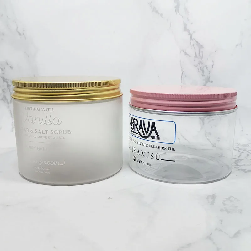 custom pink metal lid empty clear plastic 300 ml pet jar