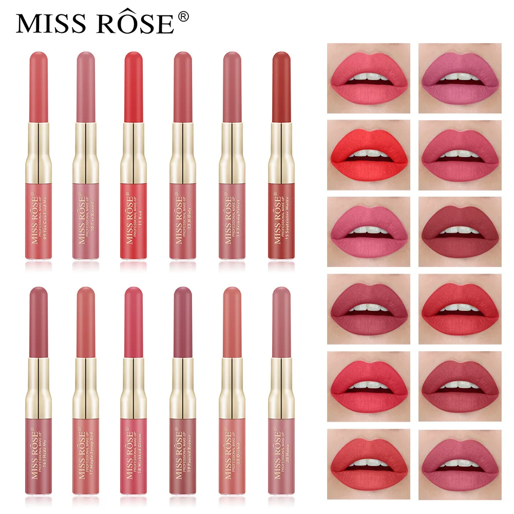 RTS MISS ROSE 12 colors pigmented Long lasting Waterproof Lip gloss matte vegan Moisturizing 2 in 1 lip gloss and lip liner