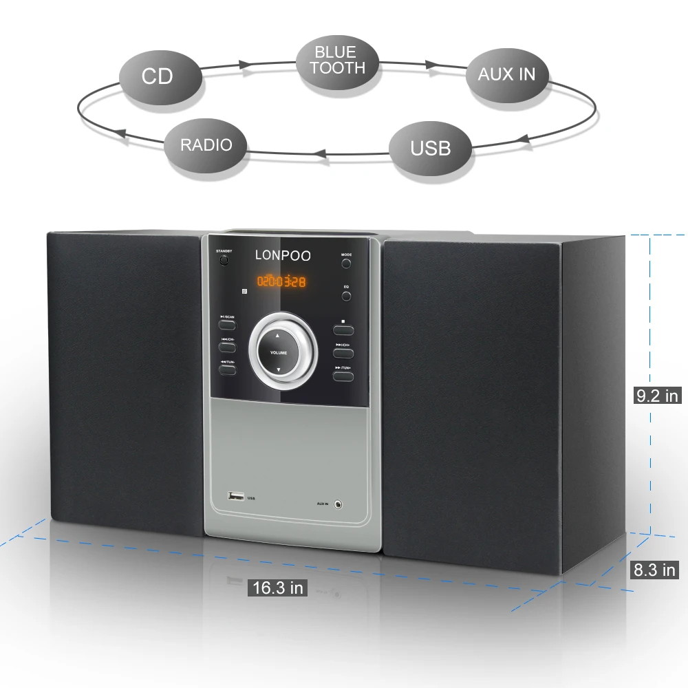 Home Theater Mini Amplifier and Bookshelf Speaker Pair Compact Hi-Fi Stereo System with CD/FM