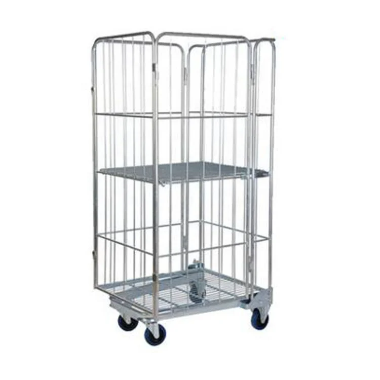 Custom Warehouse  Foldable  logistics Roll Container Storage Roll Cage Cart Trolley  A-shaped bottom frame logistic turnover car
