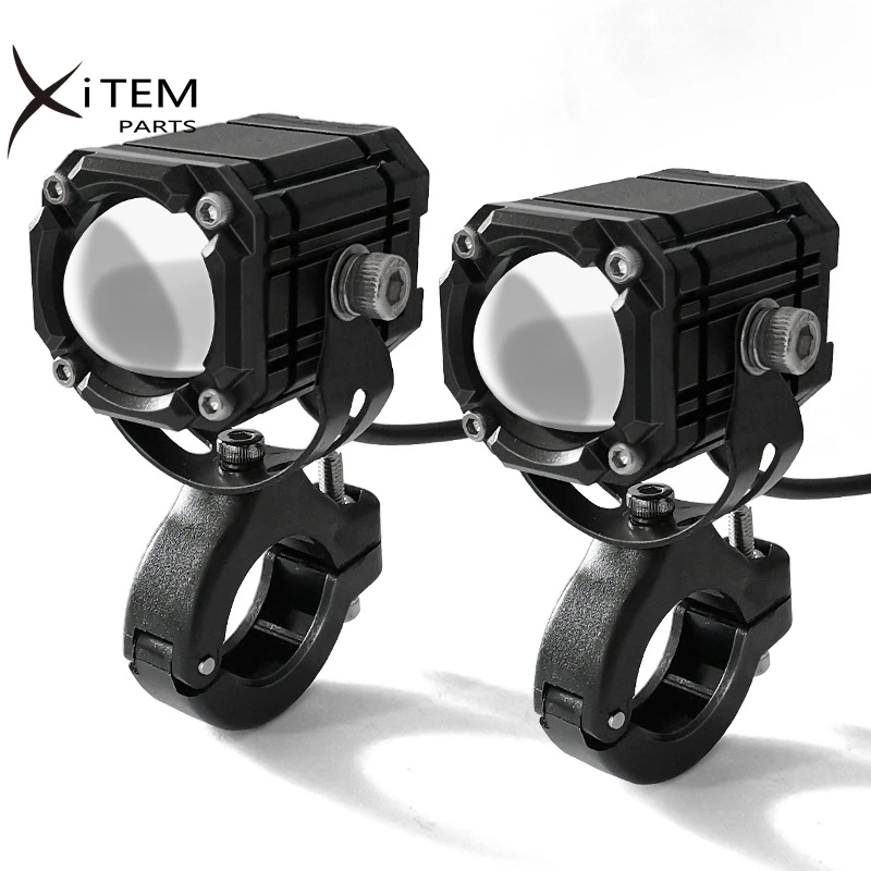 Universal Motorcycle LED Headlight Projector Lens Dual Color ATV Scooter Driving Light Motor Spotlight LED