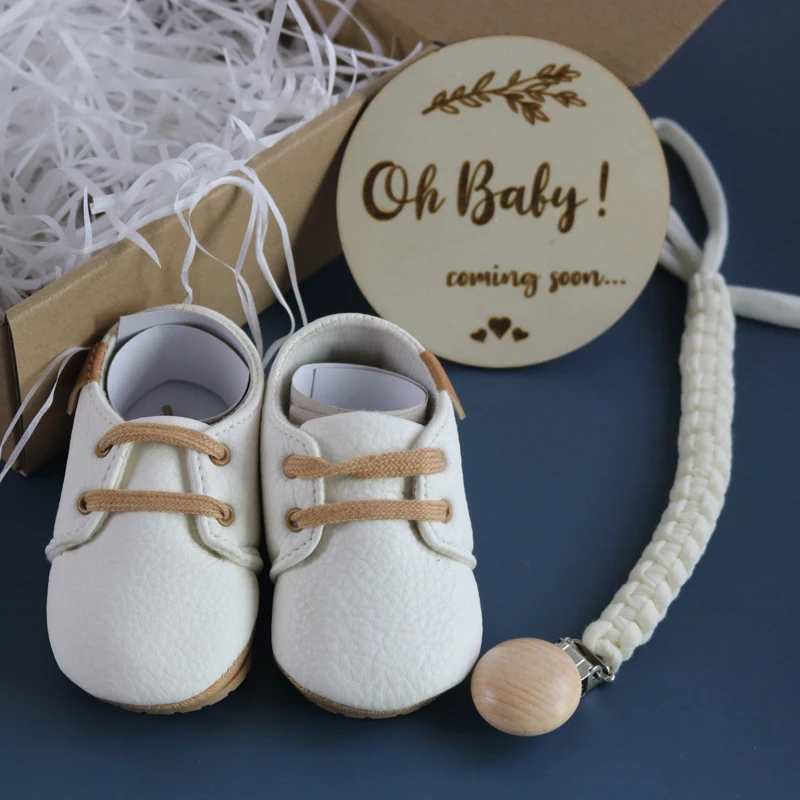 8 colors baby pu leather shoes leopard print soft toddler first walkers pacifier chain  newborn gift set