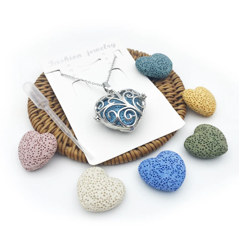 Stainless Steel Aromatherapy Essential Oil Diffuser Lava Necklace lava stone aromatherapy locket