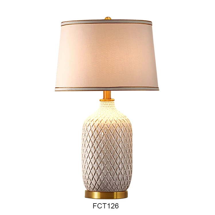 hotel home living room bed side decorative Chinese white ceramic block modern table lamps