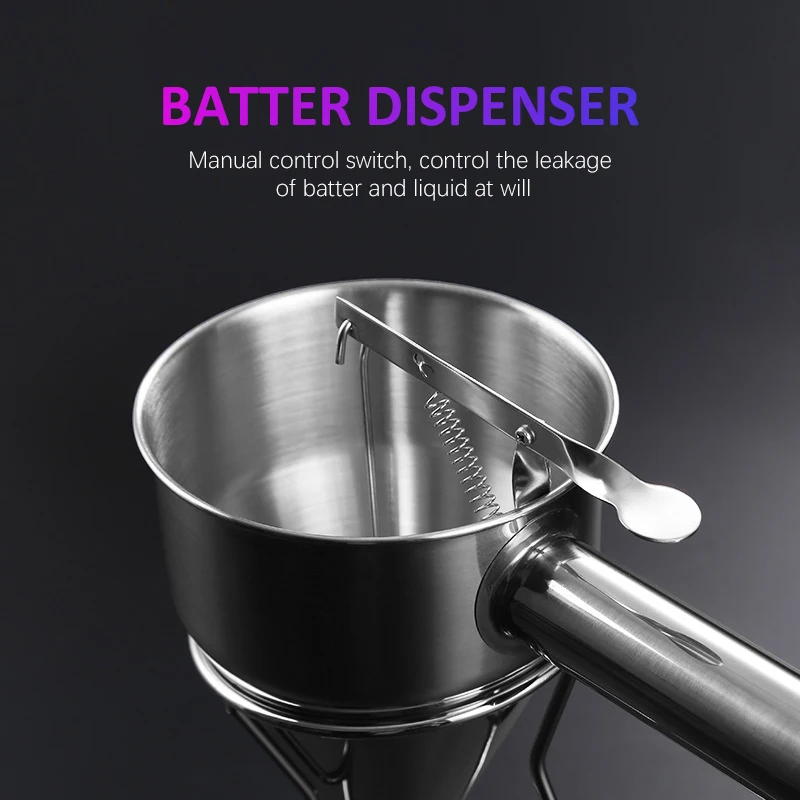 1200ml Stainless Steel Piston Funnel Cake Dough separator Batter Pourer Pancake Batter Dispenser with Squeeze Handle