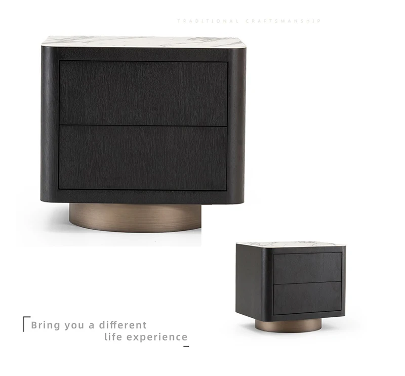 Nordic italian stainless steel solid wood bedside table nightstands wholesale