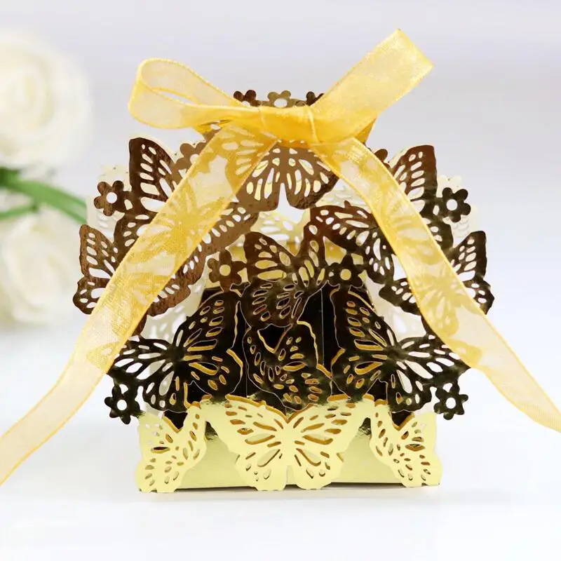wholesale Laser hollow butterfly wedding candy box wedding chocolate candy box beautiful paper box party wedding decoration