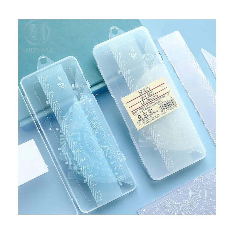 Пластиковая линейка ANDSTAL 4 в 1, набор линейки в полипропиленовом ящике для хранения, линейка для школы, математические принадлежности