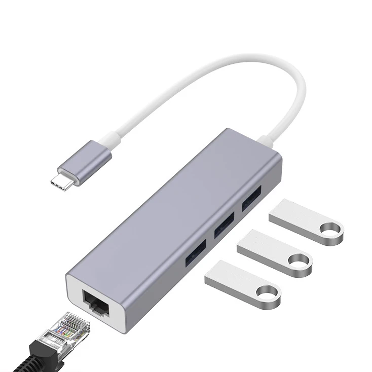 4 In 1 USB Hub USB3.0 With RJ45 100mbps Ethernet 3-port USB TYPE-C To USB 3.0 Adapter