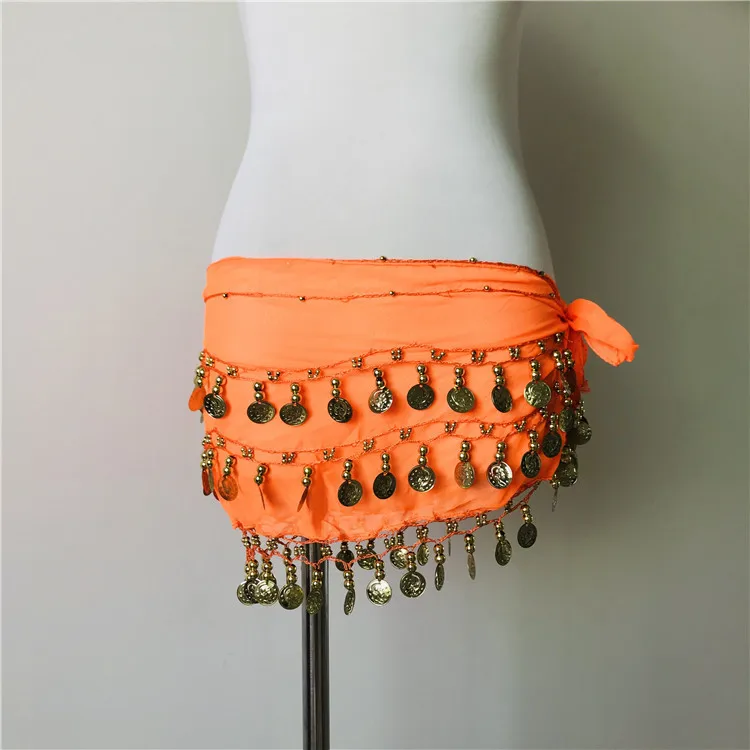 Belly dance waist chain Chiffon triple gold belt Indian dance practice Performance hip scarf scarf Clothing and accessories