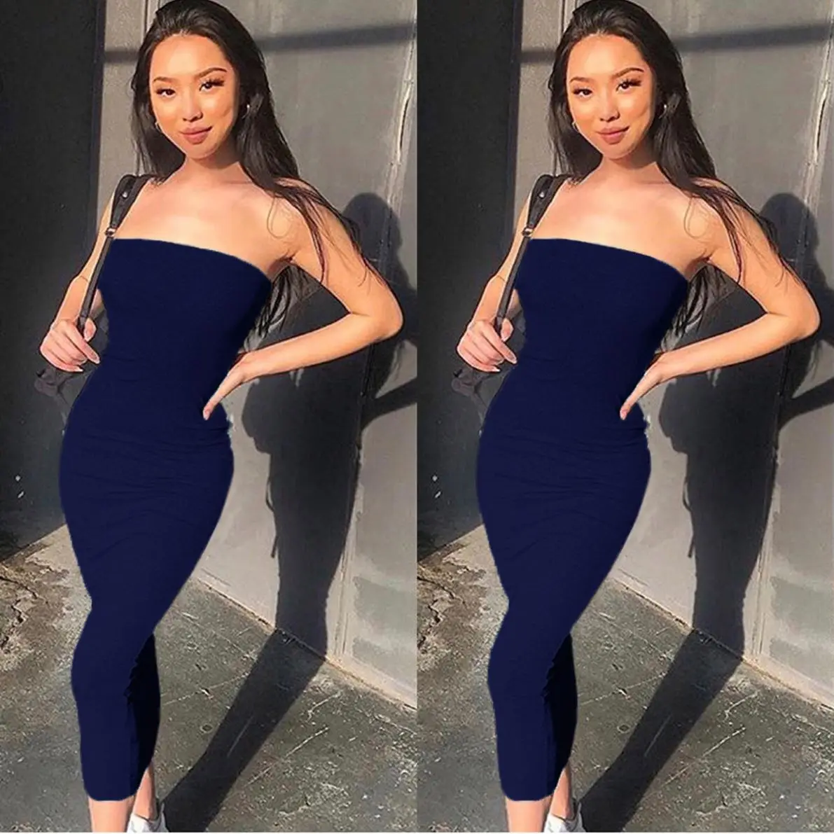 
KG4811 2021 New Arrivals Lady Fashion Bodycon Sexy Long Sun Dresses 2021 Women Slim Beach Dress With Wrapped Chest 