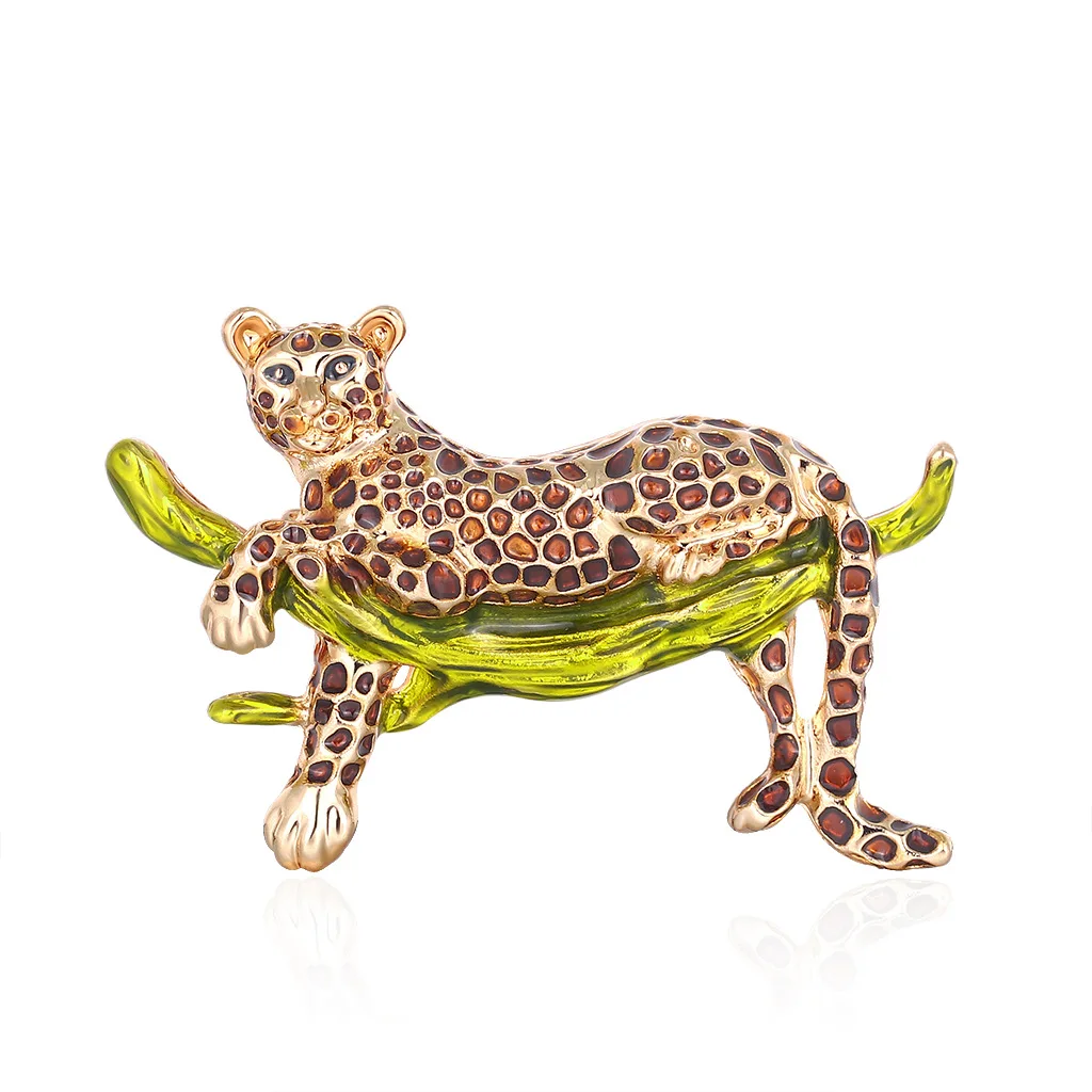 Unique Leopard Brooch in Gold Tone Metal with Rhinestone Factory Custom Brooch