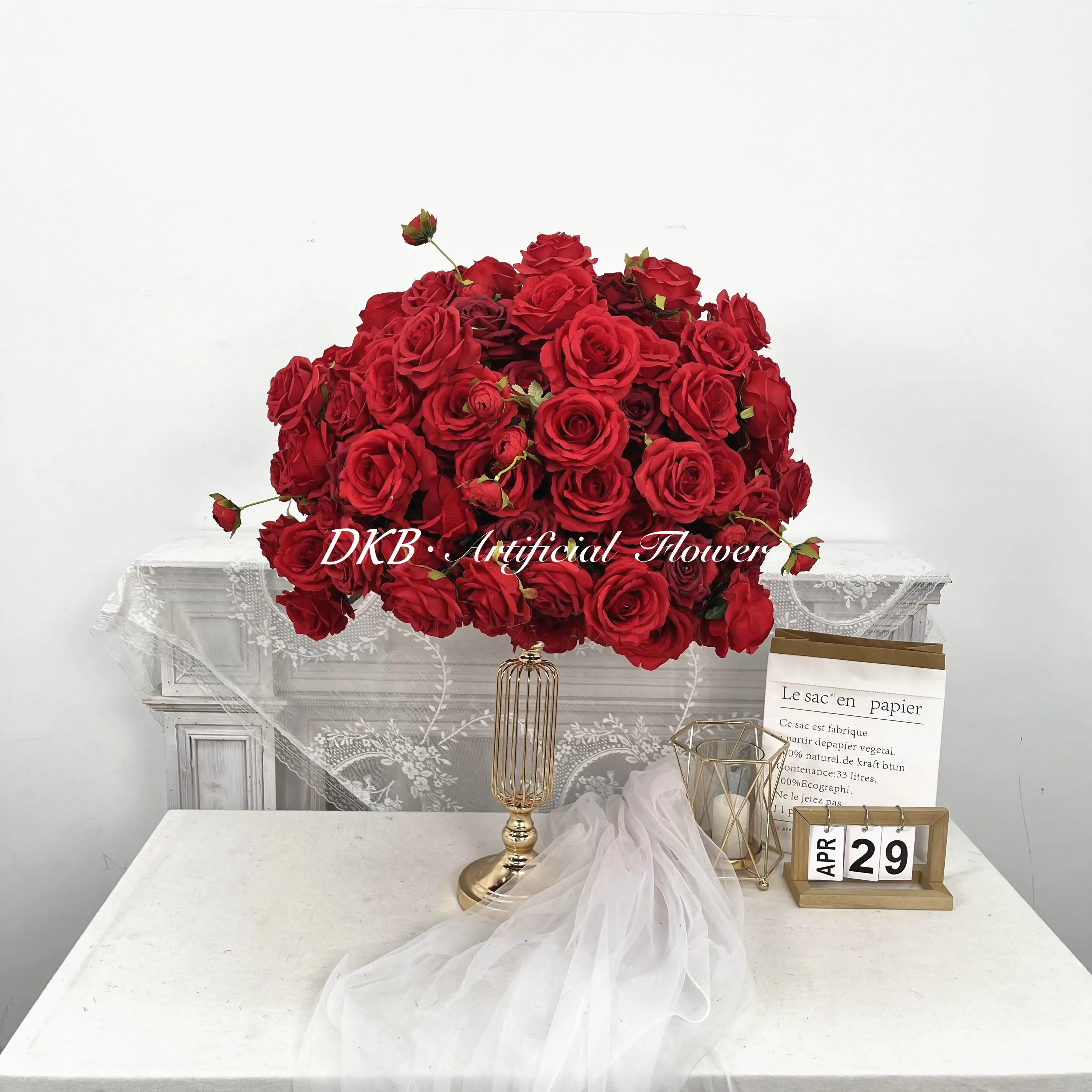 2024 big blush pink artificial silk rose centerpiece flower ball for wedding decoration