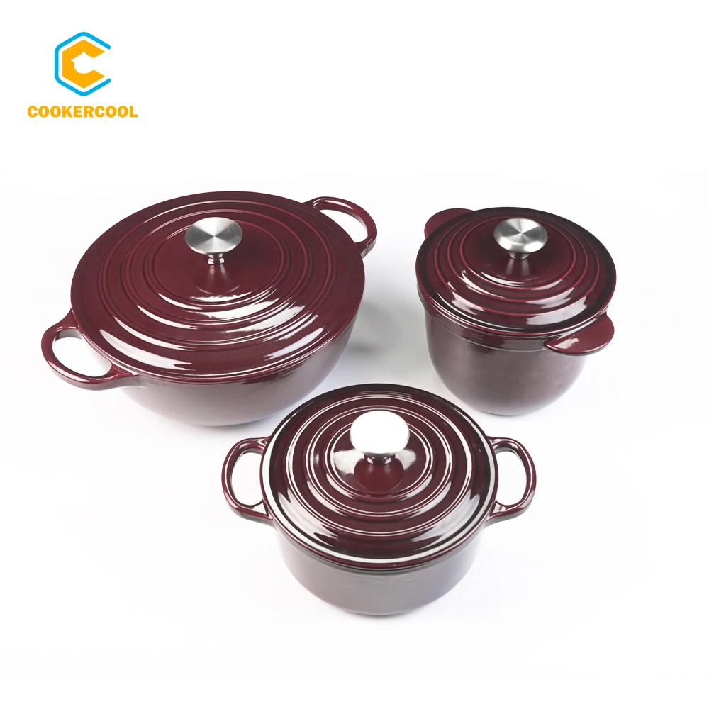 Cookercool современный яркий цвет вина эмаль чугунная посуда наборы для приготовления пищи