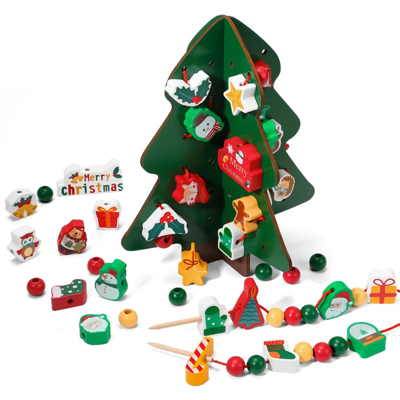 Montessori Early Educational children educational toys wooden Christmas tree beaded game Christmas gift beaded toy for kids