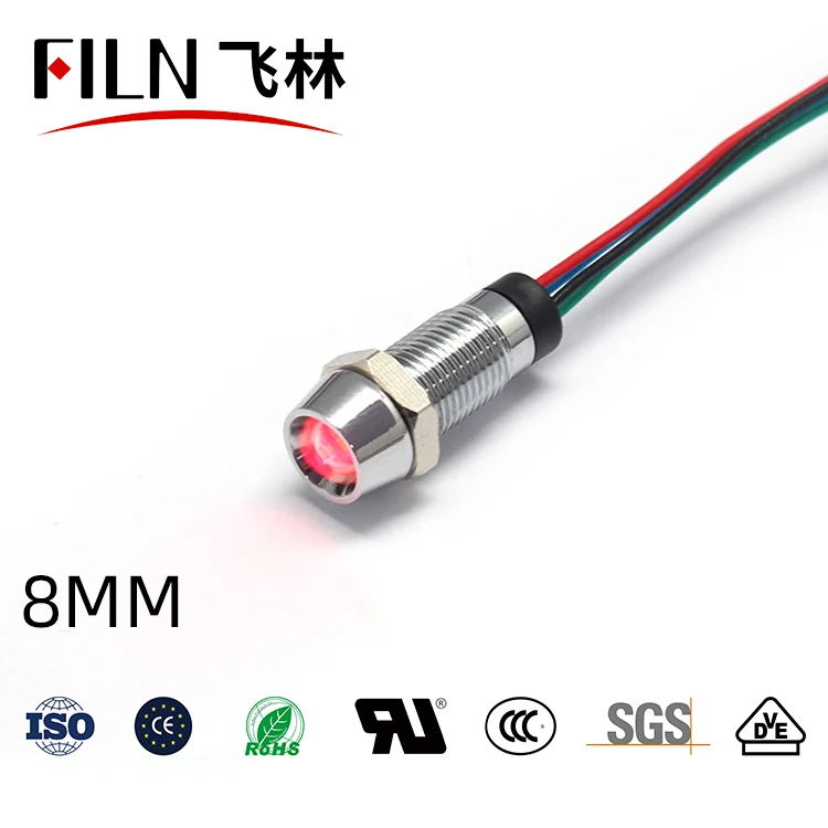 rgb tri color LED indicator light  three color pilot light signal lamp 8mm with 4 wires