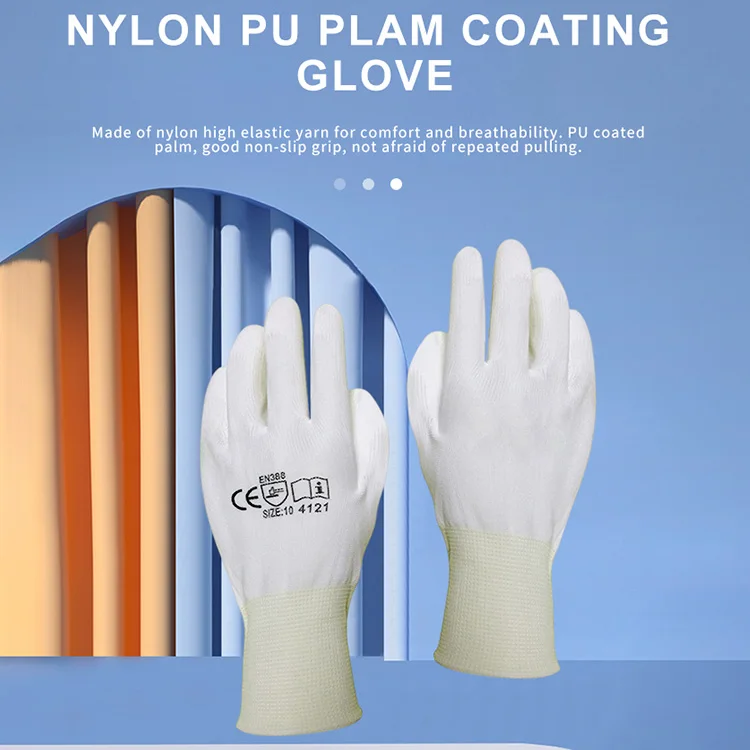 Black Nylon PU Lightweight Gloves ESD Anti Static Black PU Coated Safety PU Work Gloves with 13 gauge polyester knitted