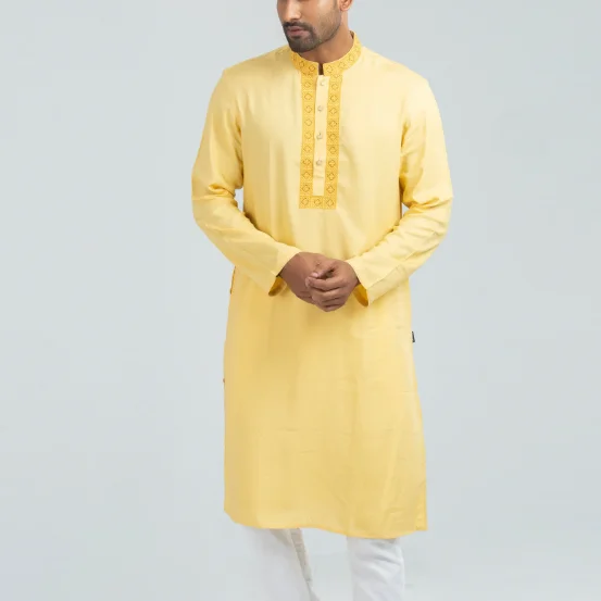 New Arrival Bangladesh Style Designer Embroidery Work Readymade Punjabi Pyjama Set for Men in Wedding Wear and Festival Function