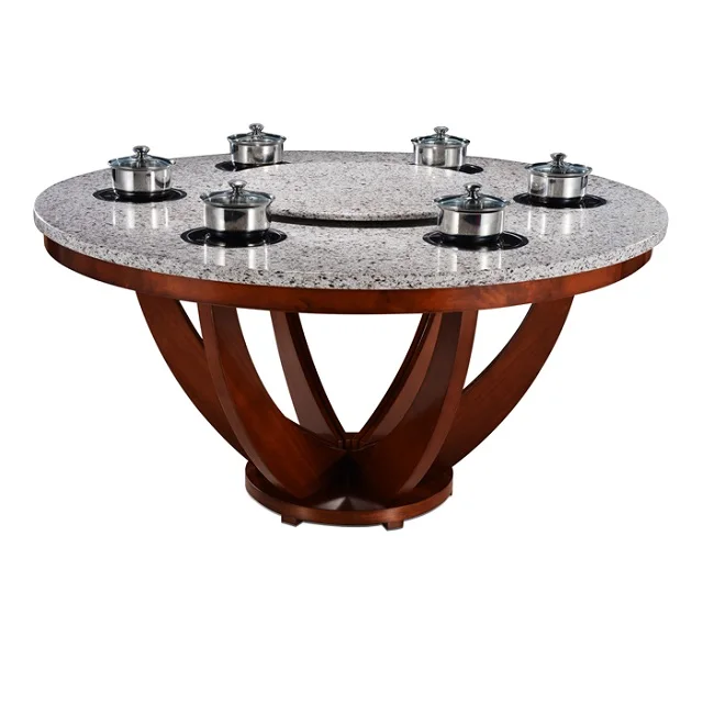 Commercial Round Hot Pot Dining Table Modern Smokeless Restaurant Hot Pot Table