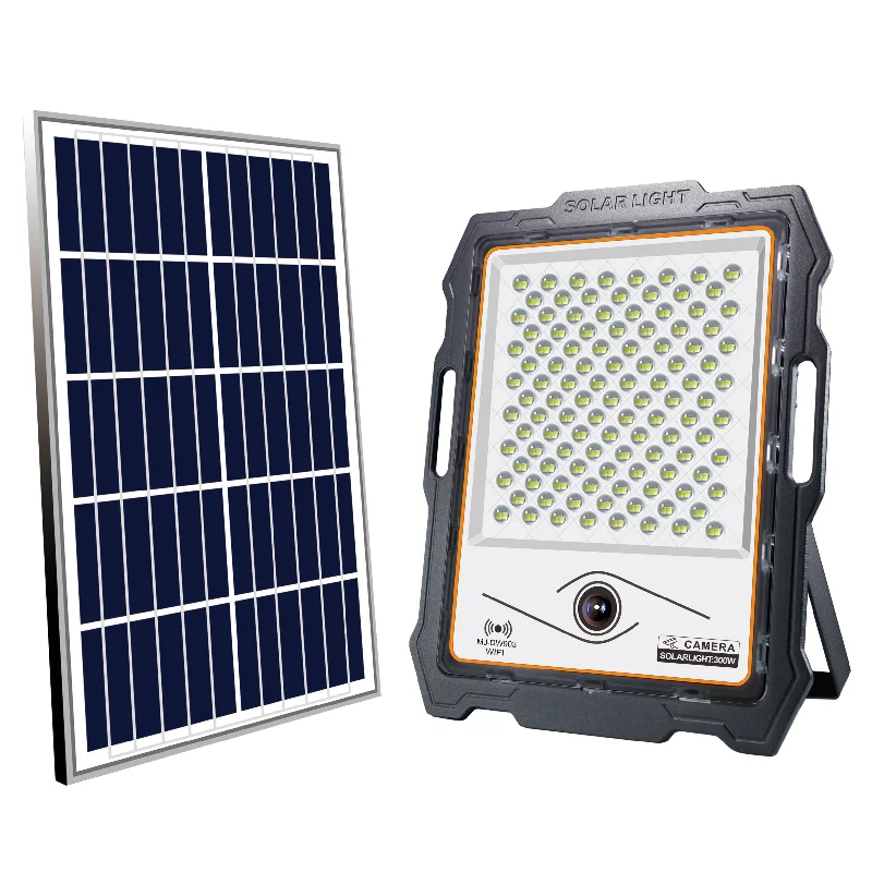 Outdoor camera solar light 100w 200w 300w 400w out door security camera with flood light for resell