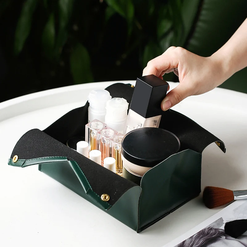 PU Tissue Holder Dispenser Soft Napkins Paper Tissue Box with Large Open Button Closure Bedroom High-Grade Tissue Box