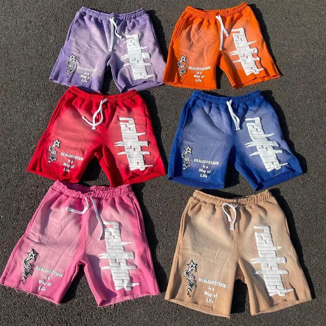 High Quality Custom logo 100% cotton Heavyweight Pants Vintage Shorts Distressed Embroidery Acid Wash Shorts