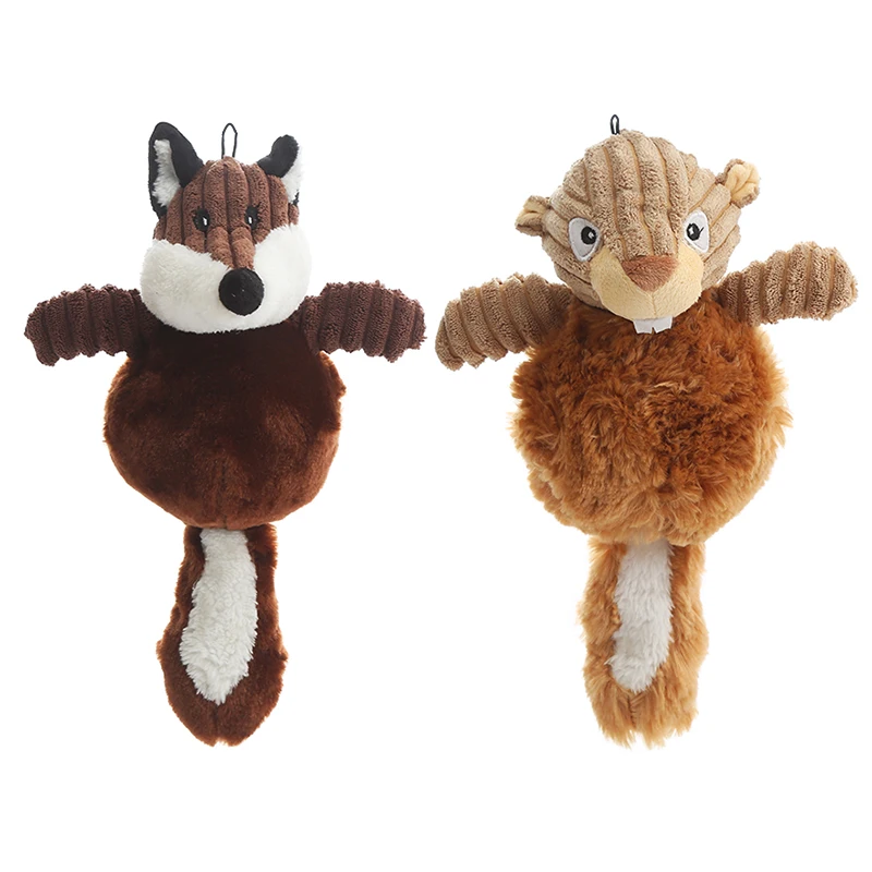 Cute fox squirrel shape dog plush toy  with squeak pet toy dog toy