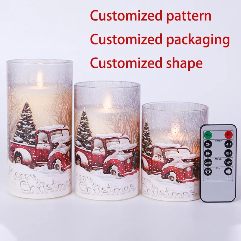 Elk Flameless LED Candle lamp Snowflake Pillar LED Candles Electronic LED Candle for Christmas Decor Desktop decorations