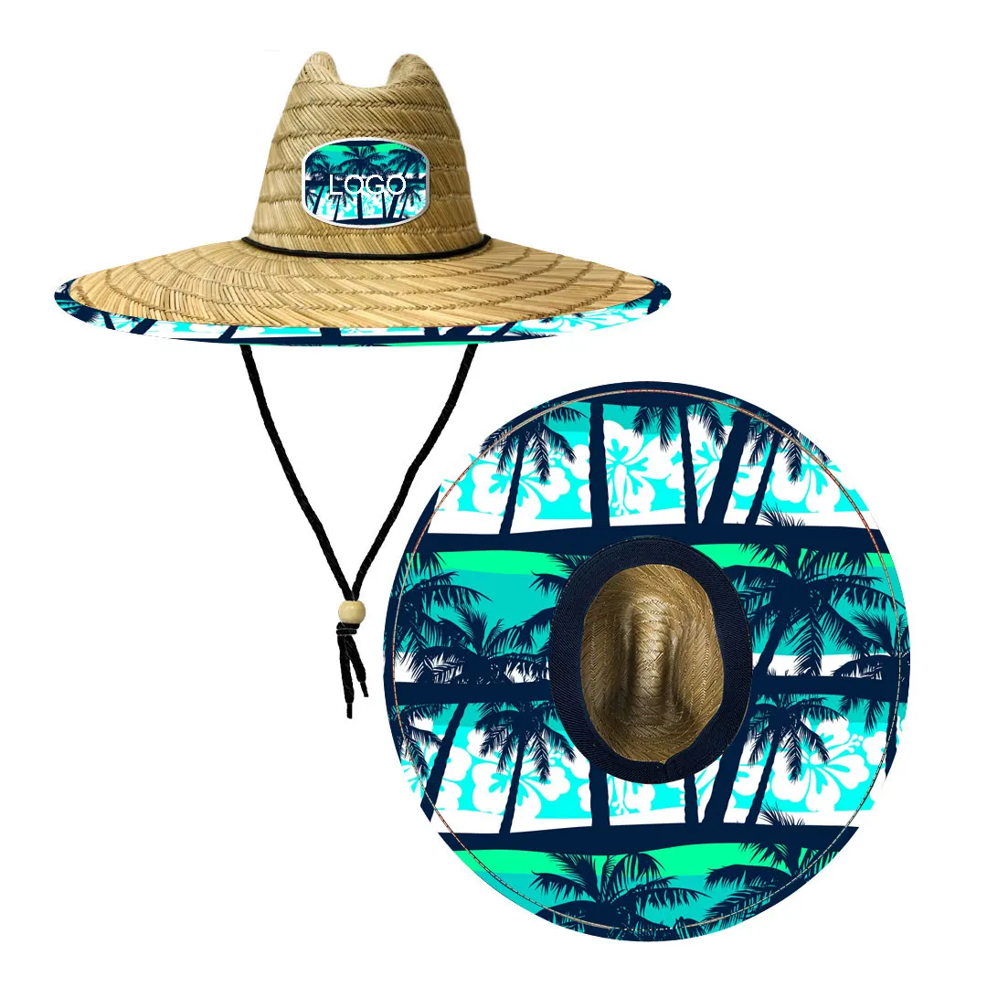 handwork colorful cheap beach straw hats custom UV sun vintage  lifeguard straw hat for menn