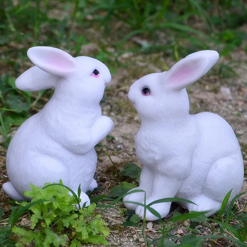 Outdoor Gardening Resin White Rabbit Ornaments Courtyard Garden Statue Decoration Villa Park Lawn Sculpture Figurines Craftwork