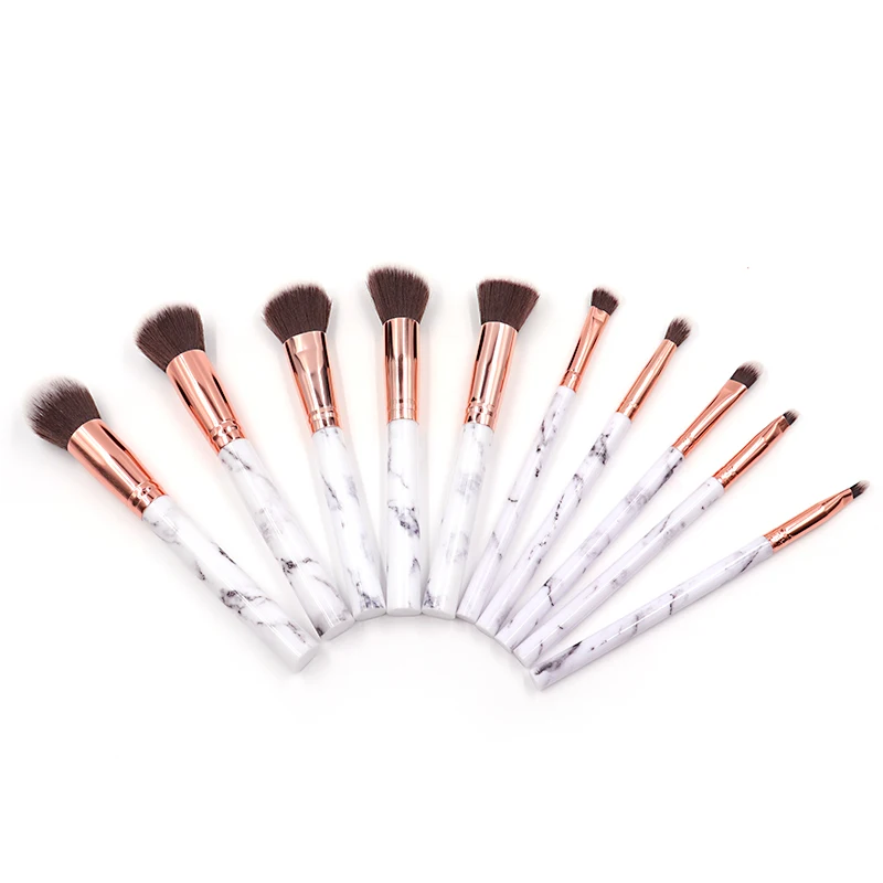New cosmetic 10 pcs brushes tools custom logo unique marble design makeup brushes set
