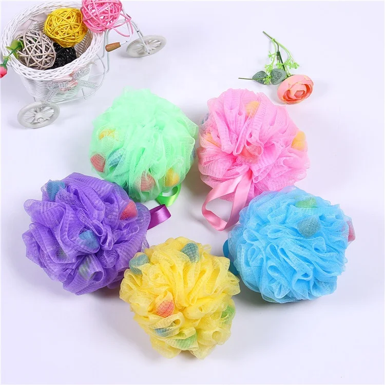 Custom Blue Pe Bath Puff Body Net Scrubbing Shower Sponge