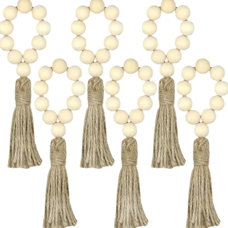 Wedding Party Table Decorations Wooden Napkin Rings Set of 6 Farmhouse Beads Boho Wood Napkin Ring Rustic Deor