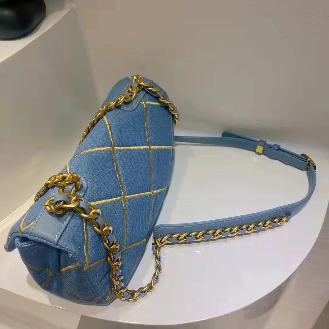 hot sale latest fashion women denim quilted flap cross body handbags with chain for ladies sling hand bags in Guangzhou new