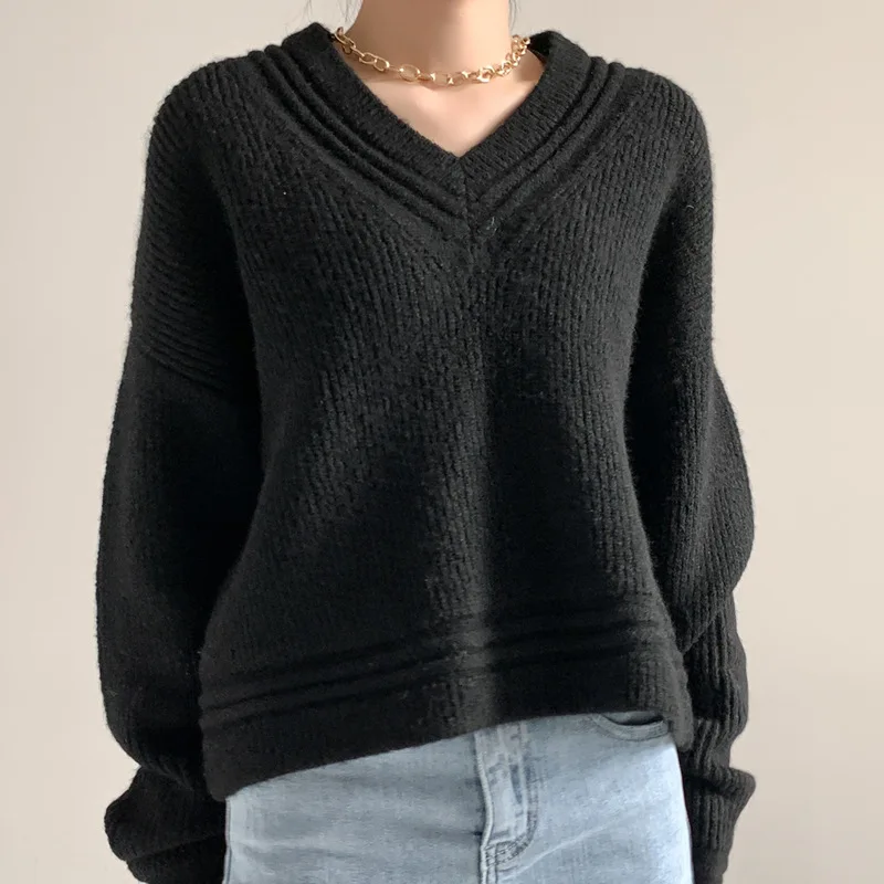 Soiling OEM Retro Winter Plain Carmine Fashionable Knitwear Oversize v neck Thicken Custom sweater mujer 20232