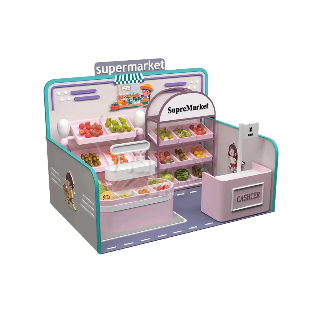 Custom kid reinstalled role play house indoor playground equipment for mini town market role play game house toys for children