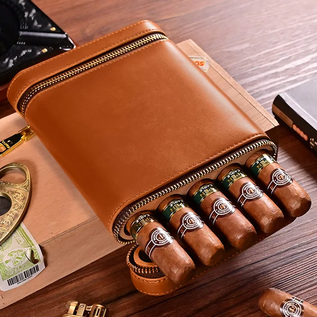 Vietnam Custom Logo 3 Finger Leather Case Wood Cigar Humidor Box For Travel