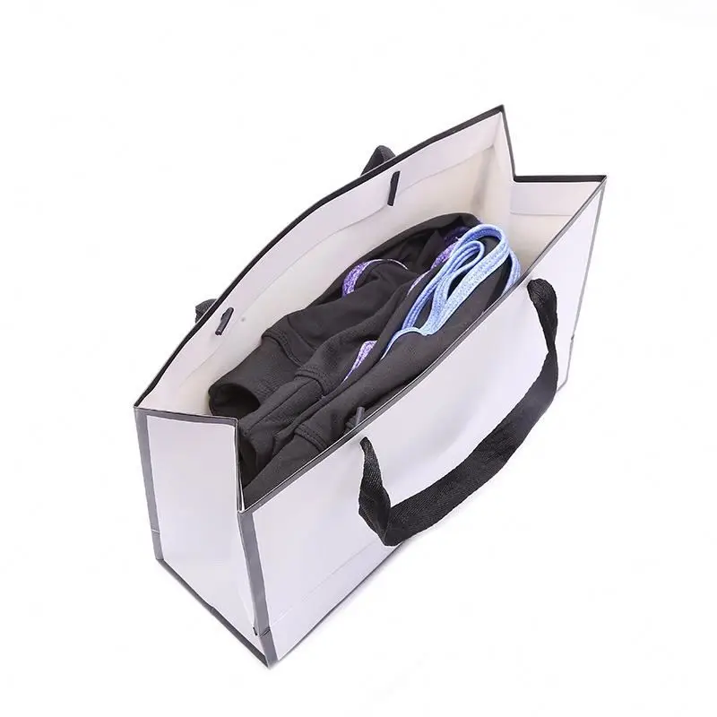 Custom White Brown Kraft Gift Craft Paper Shopping Bag With Ribbon Handles