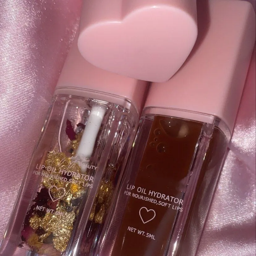  2021 24K gold and rose Lipgloss Oil Base Custom Flower Wholesale Heart Tube Private Label Vendors Honey Lip Plumping