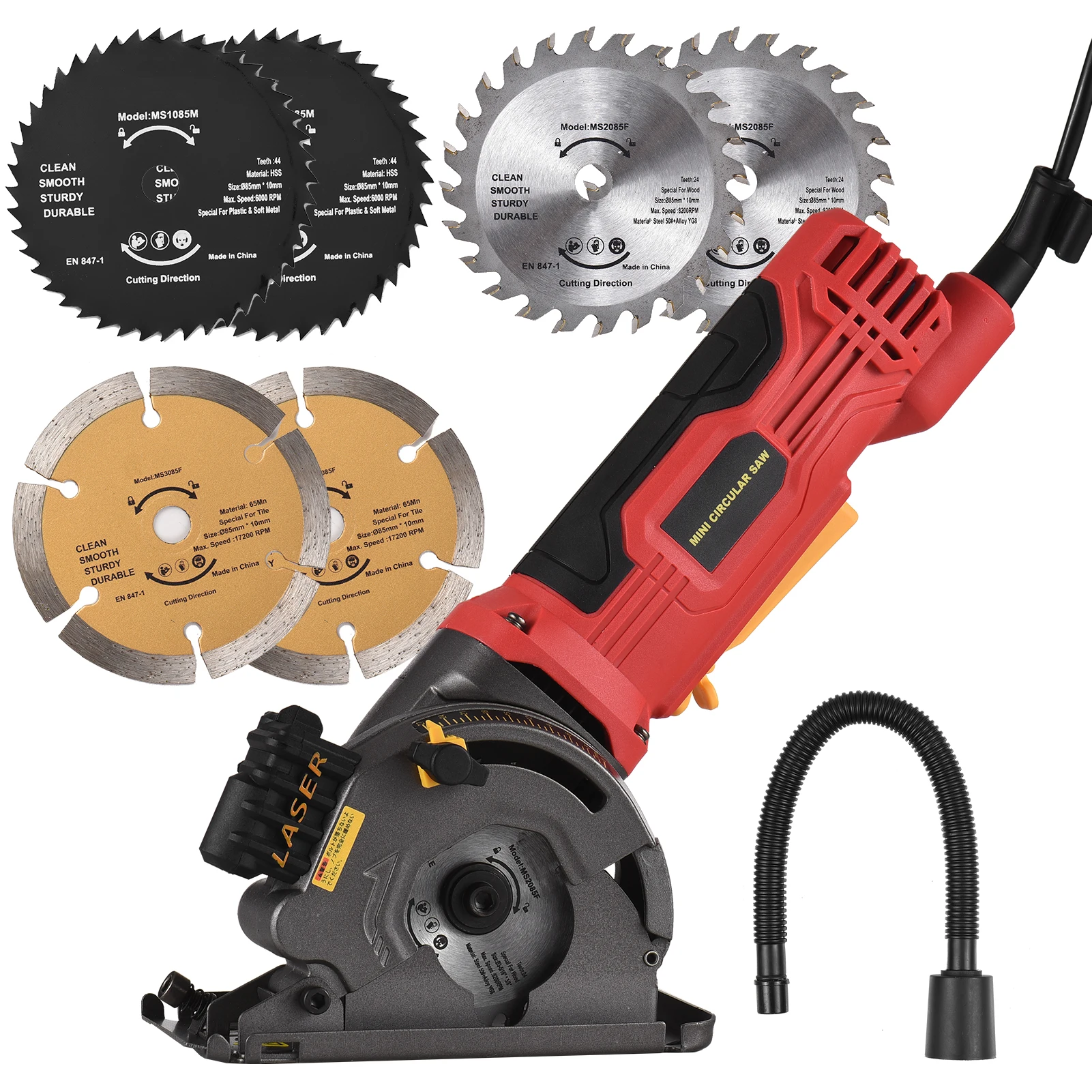 580W 3700RPM Mini Circular Saw Corded 4.8 Amp Electric Compact Circular Saw 6 Blades for Cutting Wood Tile Plastic Soft Metal