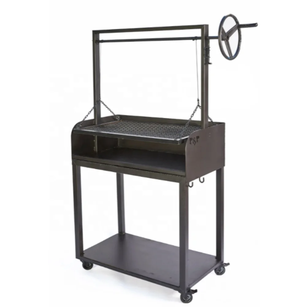 SEJR Portable Steel Santa Maria Asado Wood Charcoal Argentine BBQ Grill Spit Rotisserie Height Adjustable